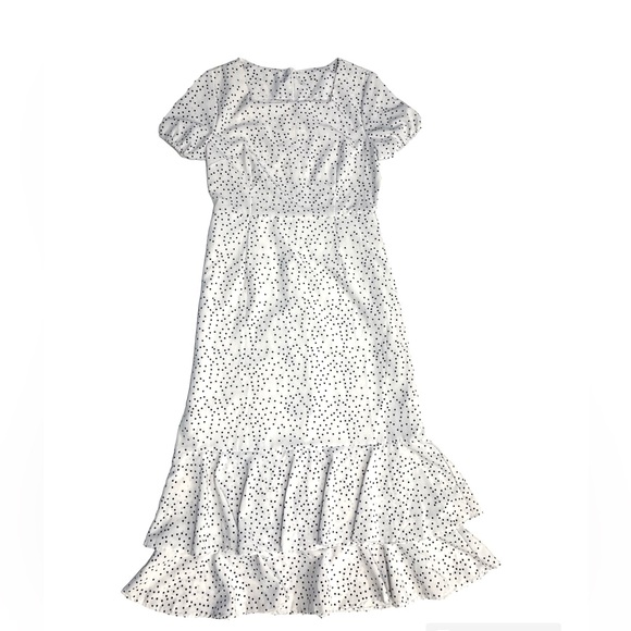 Midi Polka Dots Square Neck Layered Flared Dress - Picture 2 of 3